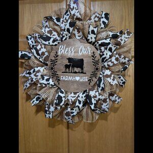 Bless Our Farmhouse Wreath, Farmhouse Decor, Cow, Wreath, Gift, Kitchen Decor
